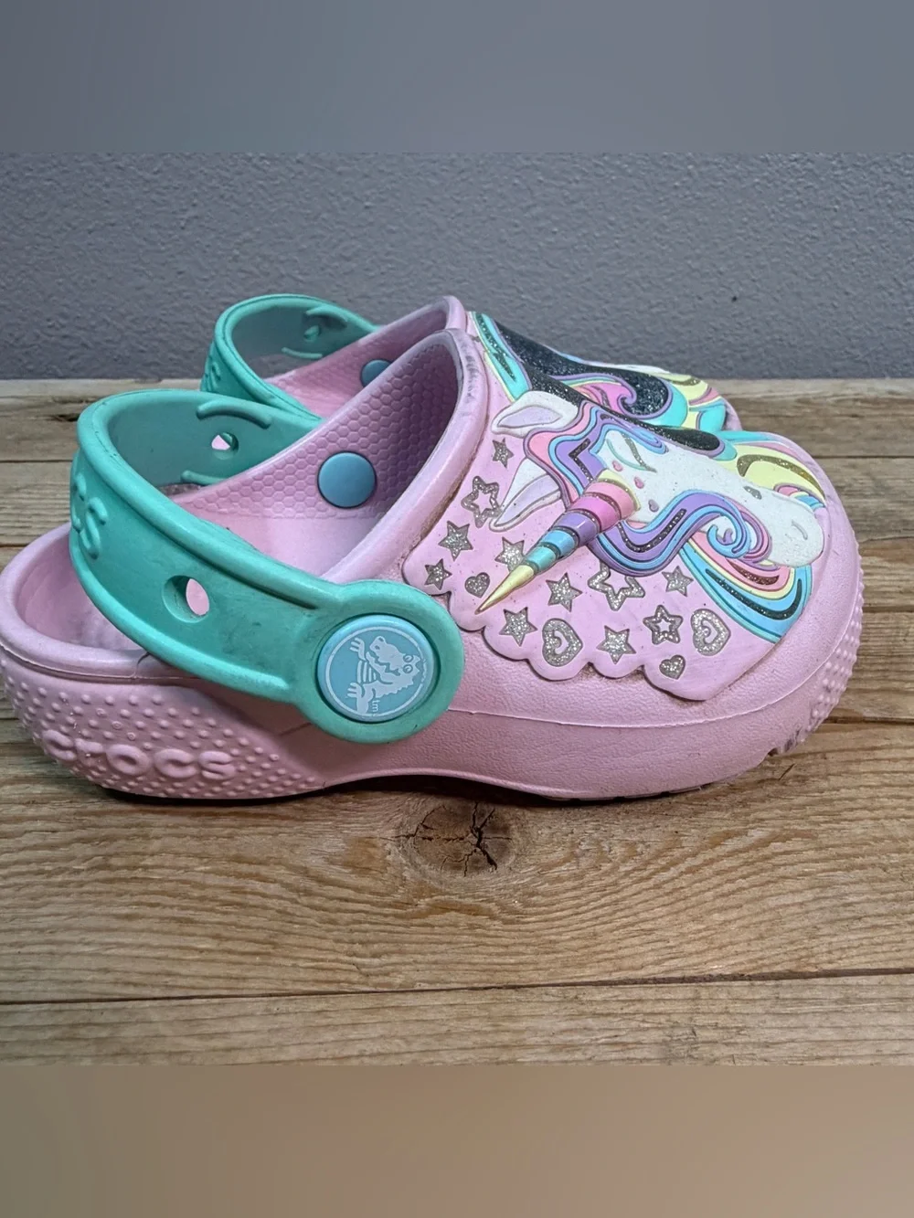 CROCS Kids Unicorn Clogs - Pink with Mint Strap